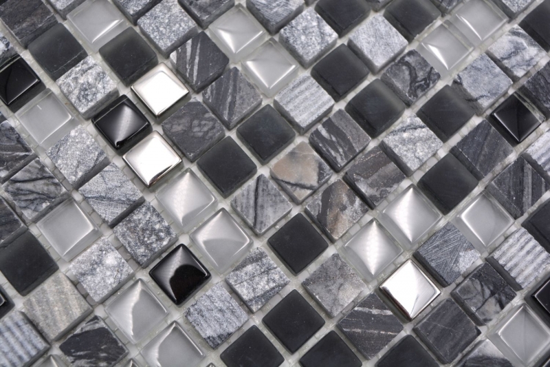 Handmuster Mosaikfliese Transluzent grau schwarz Glasmosaik Crystal Stein grau . 