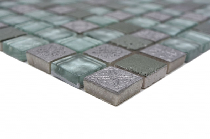 Handmuster Mosaikfliese Fliesenspiegel Transluzent silber Glasmosaik Crystal Resin silber Struktur MOS83-CB33_m
