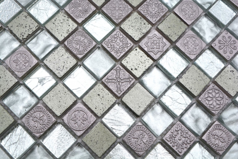 Handmuster Mosaikfliese Fliesenspiegel Transluzent silber Glasmosaik Crystal Resin silber Struktur MOS83-CB33_m