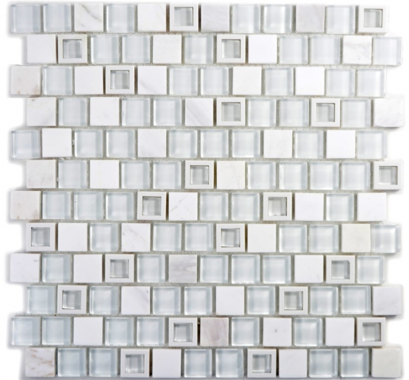 Piastrella di mosaico dipinta a mano Plastica traslucida bianca Mosaico di vetro Pietra di cristallo bianca MOS82BM-0101_m