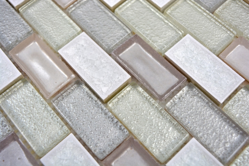 Piastrella di mosaico dipinta a mano Ceramica traslucida bianca Brick Mosaico di vetro Cristallo di ceramica bianco artico MOS83IC-0211_m