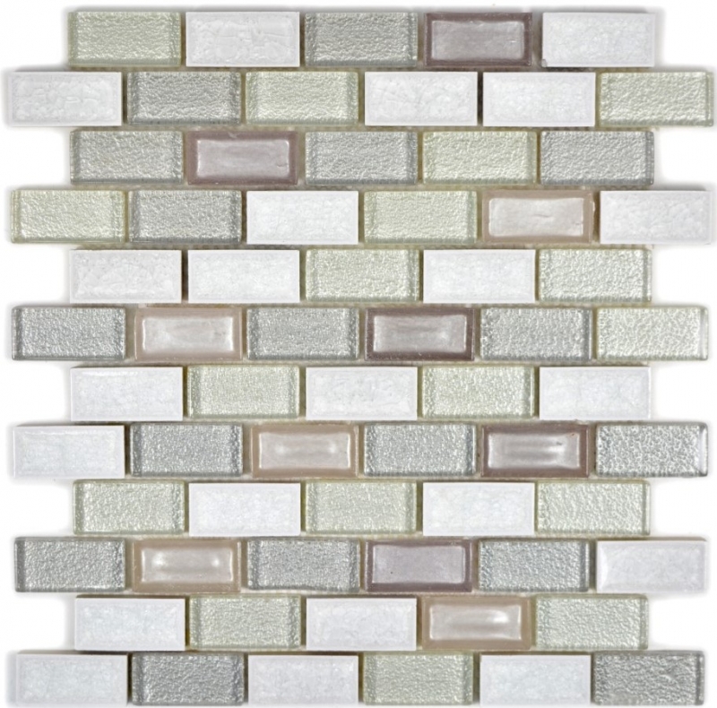 Handmuster Mosaikfliese Transluzent Keramik weiß Brick Glasmosaik Crystal Keramik Arktis weiß MOS83IC-0211_m