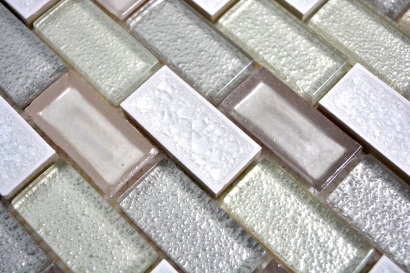 Piastrella di mosaico dipinta a mano Ceramica traslucida bianca Brick Mosaico di vetro Cristallo di ceramica bianco antico MOS83IC-0121_m