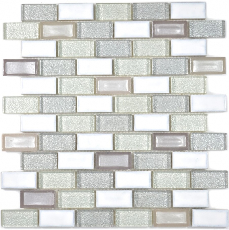 Piastrella di mosaico dipinta a mano Ceramica traslucida bianca Brick Mosaico di vetro Cristallo di ceramica bianco antico MOS83IC-0121_m