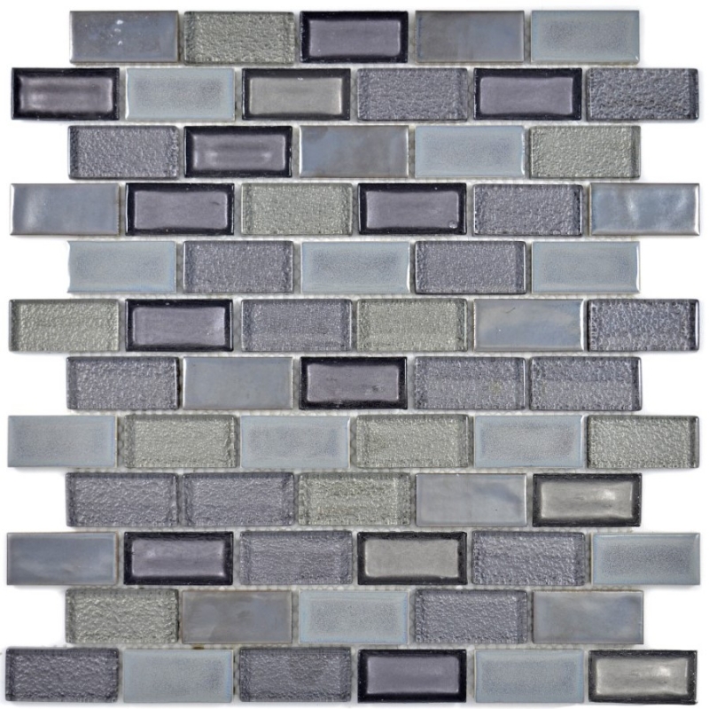 Piastrella di mosaico dipinta a mano Ceramica traslucida grigio Brick Mosaico di vetro Cristallo di ceramica grigio antico MOS83IC-0229_m