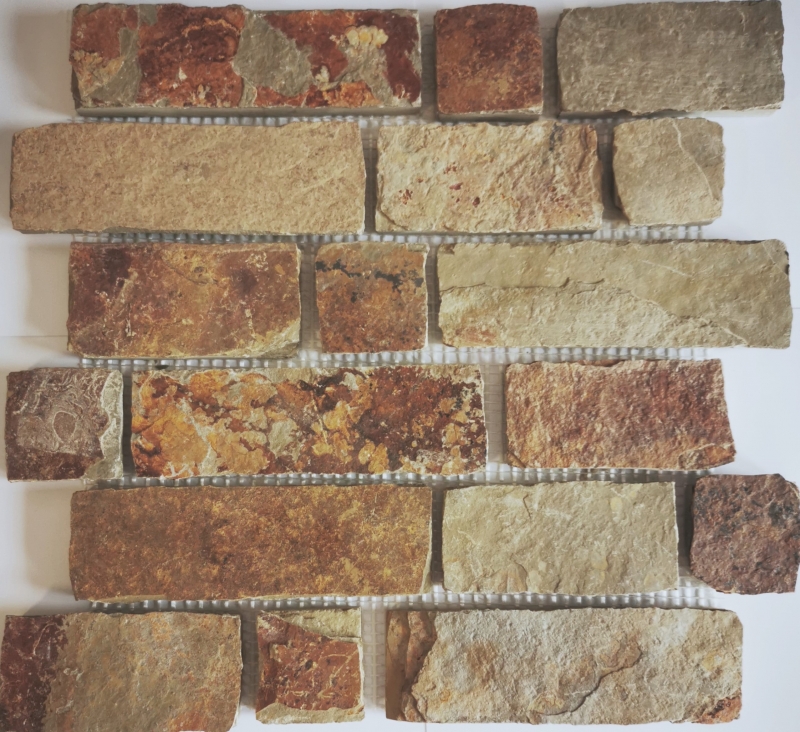 Piastrella a mosaico in ardesia pietra naturale mattone marrone ruggine MOS34-1204_f