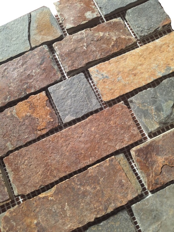 Mosaik Fliese Schiefer Naturstein Brick braun rost MOS34-1204_f