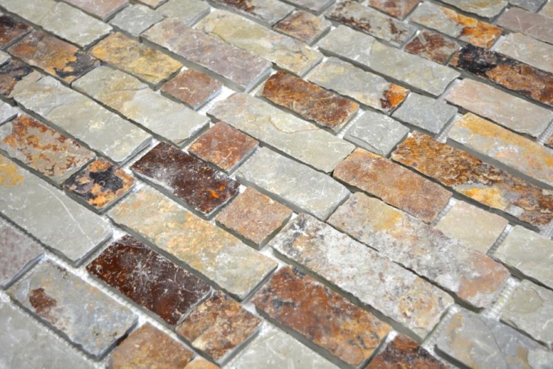 Mosaik Fliese Schiefer Naturstein Brick braun rost MOS34-1204_f