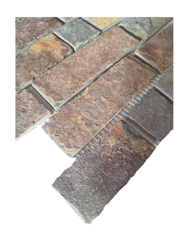 Mosaik Fliese Schiefer Naturstein Brick braun rost MOS34-1204_f
