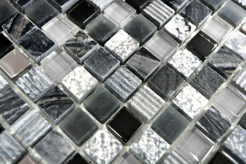 Mosaik Fliese Küchenrückwand Transluzent grau schwarz Glasmosaik Crystal Stein EP grau schwarz silber MOS92-HQ14_f