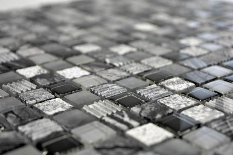Mosaïque Carreau de fond de cuisine Translucide gris noir Mosaïque de verre Crystal pierre EP gris noir argent MOS92-HQ14_f
