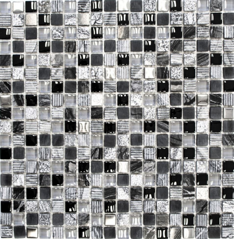 Mosaic tile kitchen splashback translucent gray black glass mosaic Crystal stone EP gray black silver MOS92-HQ14_f