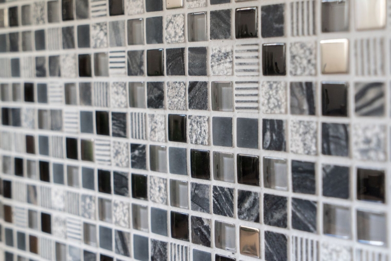 Mosaik Fliese Küchenrückwand Transluzent grau schwarz Glasmosaik Crystal Stein EP grau schwarz silber MOS92-HQ14_f