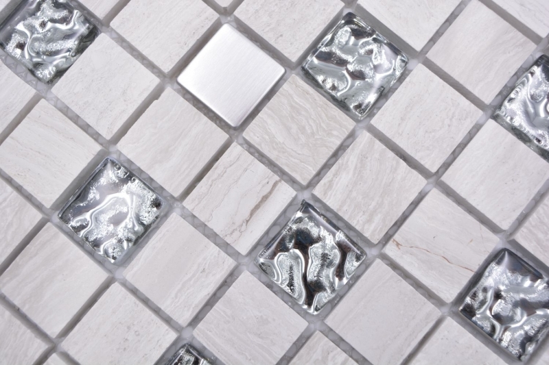Mano modello quadrato cristallo / pietra / acciaio mix legno bianco mosaico piastrelle muro backsplash cucina bagno MOS82-0108_m