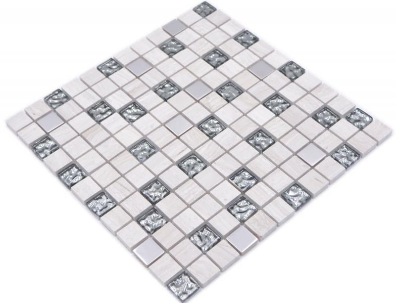Hand pattern square crystal/stone/steel mix wood white mosaic tile wall tile backsplash kitchen bathroom MOS82-0108_m