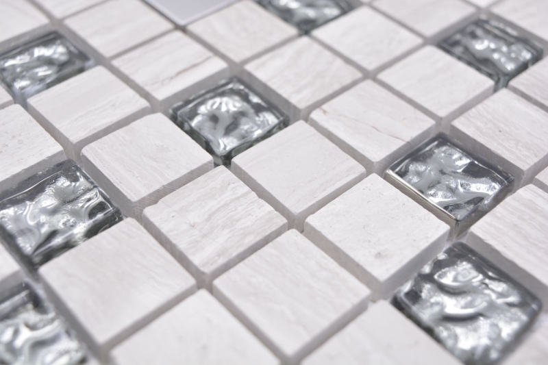 Hand pattern square crystal/stone/steel mix wood white mosaic tile wall tile backsplash kitchen bathroom MOS82-0108_m