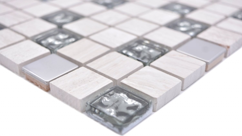 Mano modello quadrato cristallo / pietra / acciaio mix legno bianco mosaico piastrelle muro backsplash cucina bagno MOS82-0108_m