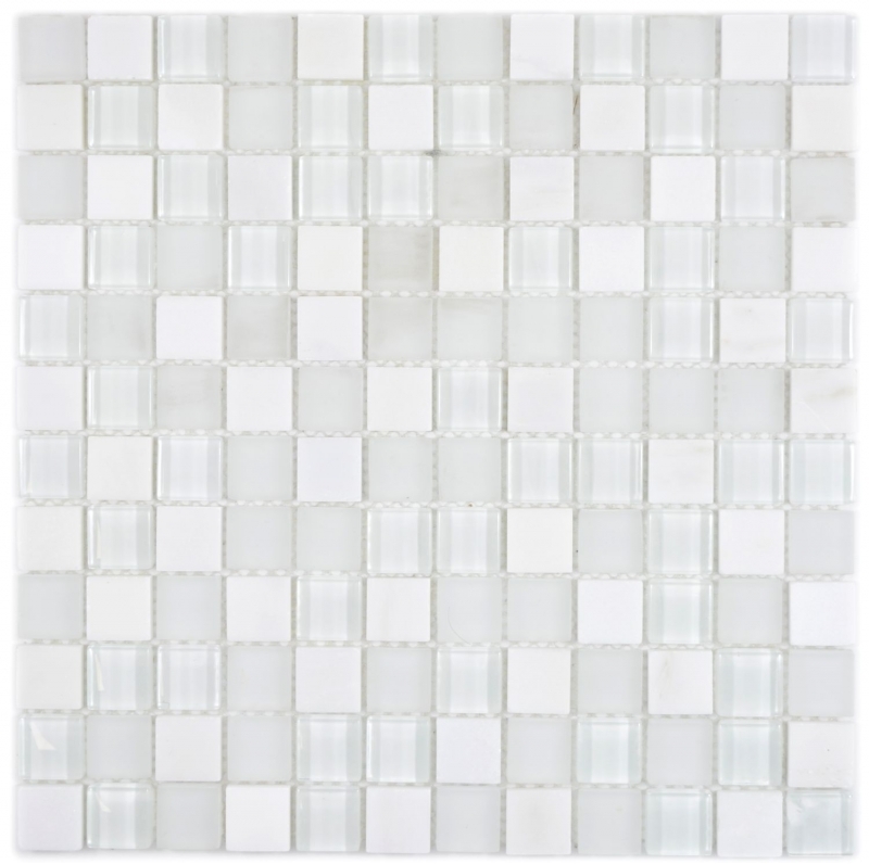 Handmuster Quadrat Crystal/Stein mix super white Mosaikfliese Wand Fliesenspiegel Küche Bad MOS72-0001_m