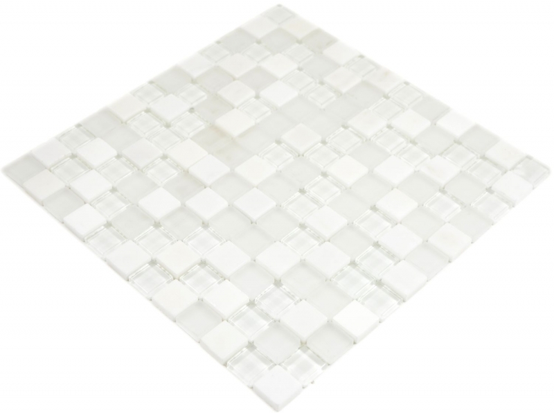 Mano modello quadrato cristallo / pietra mix super bianco mosaico piastrelle parete backsplash cucina bagno MOS72-0001_m