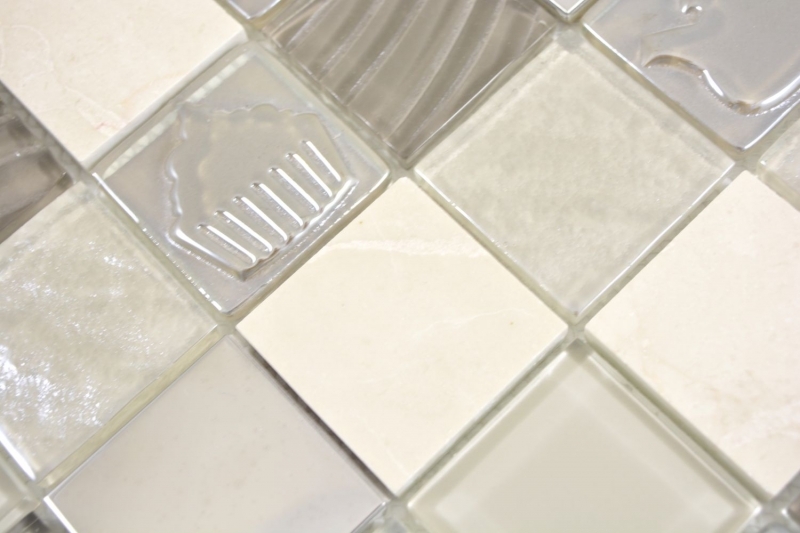 Motif main carré Crystal/pierre/acier mix relief beige Carreau mosaïque mur carrelage cuisine salle de bain MOS88-1224_m