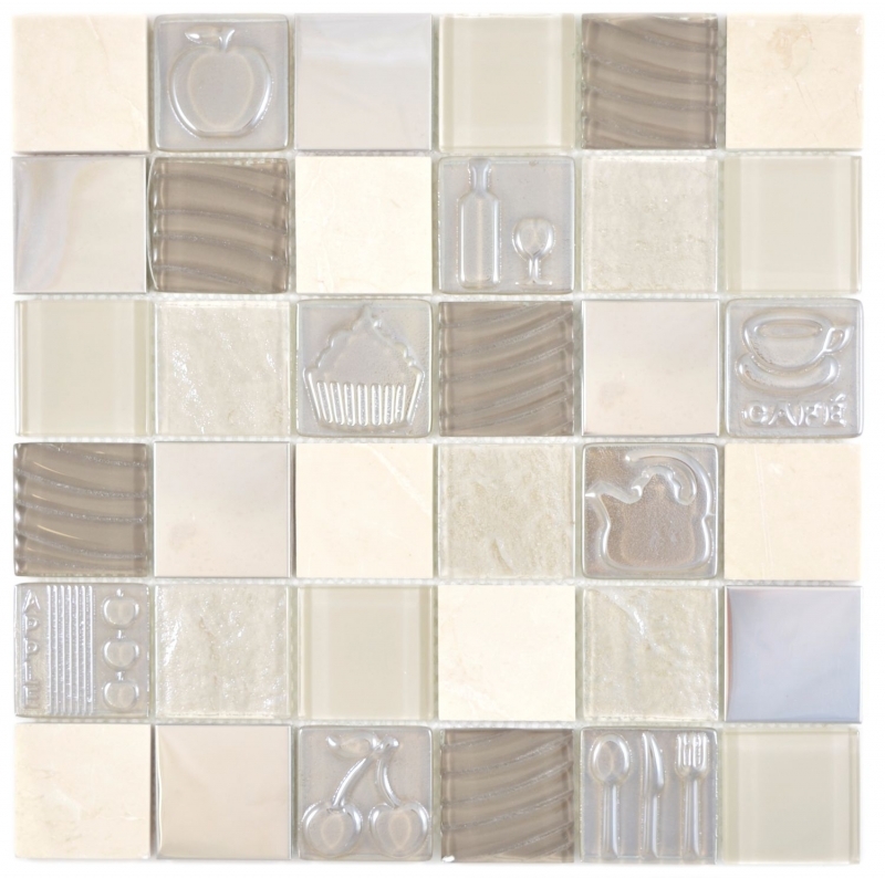 Handmuster Quadrat Crystal/Stein/Stahl mix Relief beige Mosaikfliese Wand Fliesenspiegel Küche Bad MOS88-1224_m