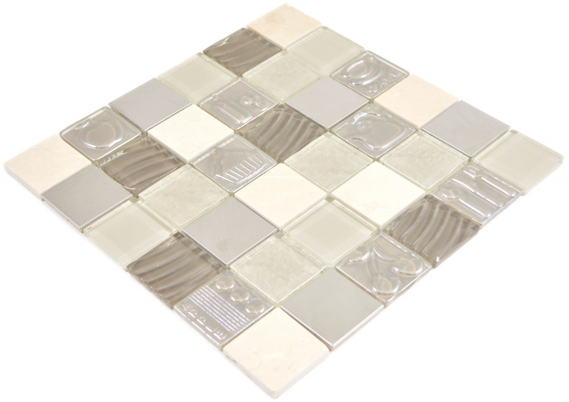 Handmuster Quadrat Crystal/Stein/Stahl mix Relief beige Mosaikfliese Wand Fliesenspiegel Küche Bad MOS88-1224_m