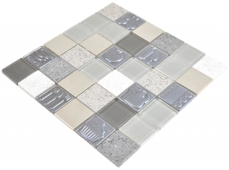 Motif main carré Crystal/Artificial/pierre/acier mix Relief grey Carreau mosaïque mur carrelage cuisine salle de bain MOS88-0217_m
