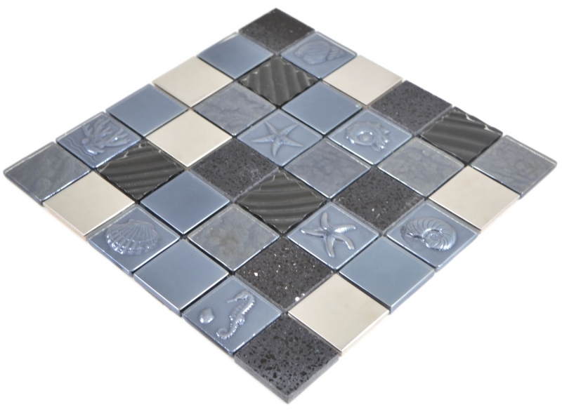 Motif main carré Crystal/Artificial/Stahl mix Relief black Carreau de mosaïque mur carrelage cuisine salle de bain MOS88-2717_m