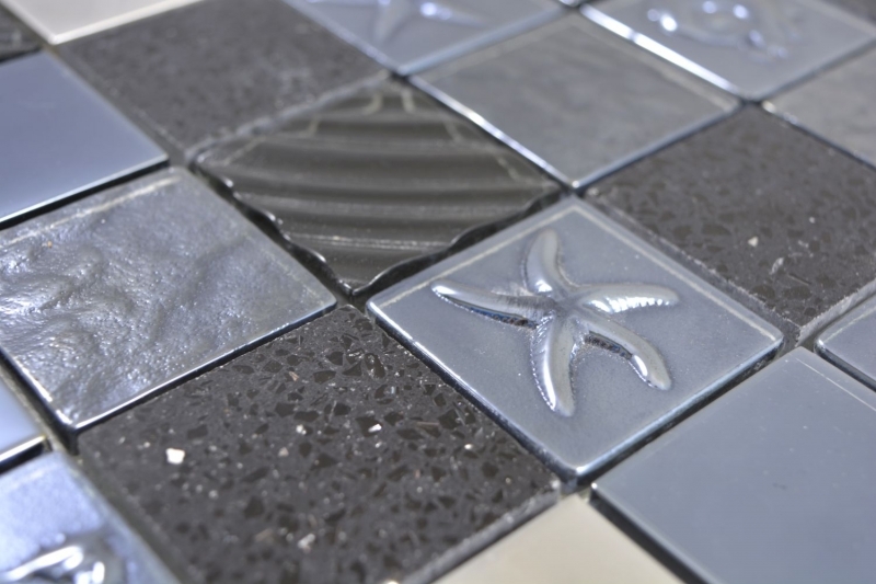 Mano modello quadrato cristallo / artificiale / acciaio mix rilievo nero mosaico piastrelle parete backsplash cucina bagno MOS88-2717_m
