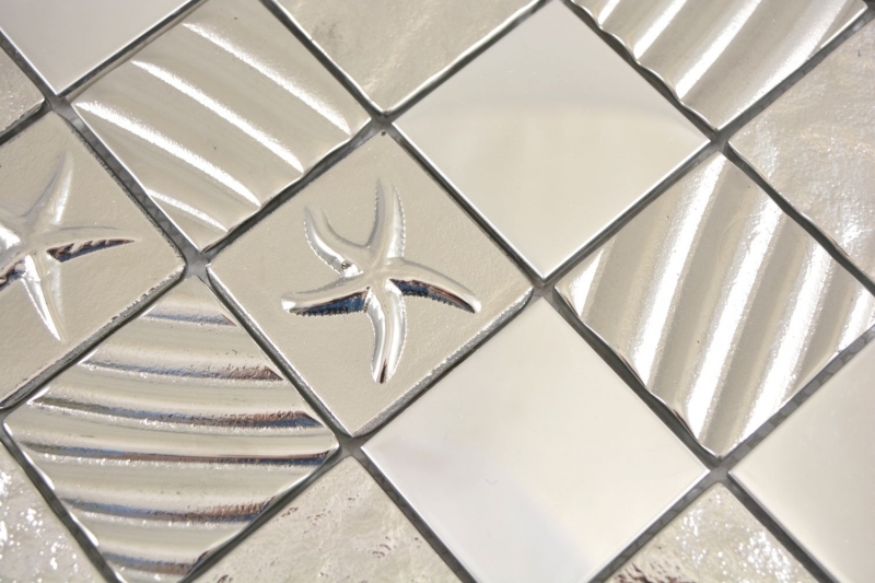Mano modello quadrato cristallo / acciaio mix rilievo argento mosaico piastrelle muro backsplash cucina bagno MOS88-2222_m