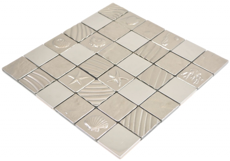 Mano modello quadrato cristallo / acciaio mix rilievo argento mosaico piastrelle muro backsplash cucina bagno MOS88-2222_m