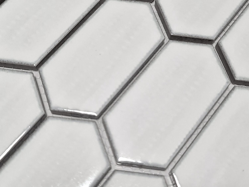 Hexagonale Sechseck Mosaik Fliese Keramik weiß glänzend Küche Fliesenspiegel Wandverblender Badfliese - MOS11J-471