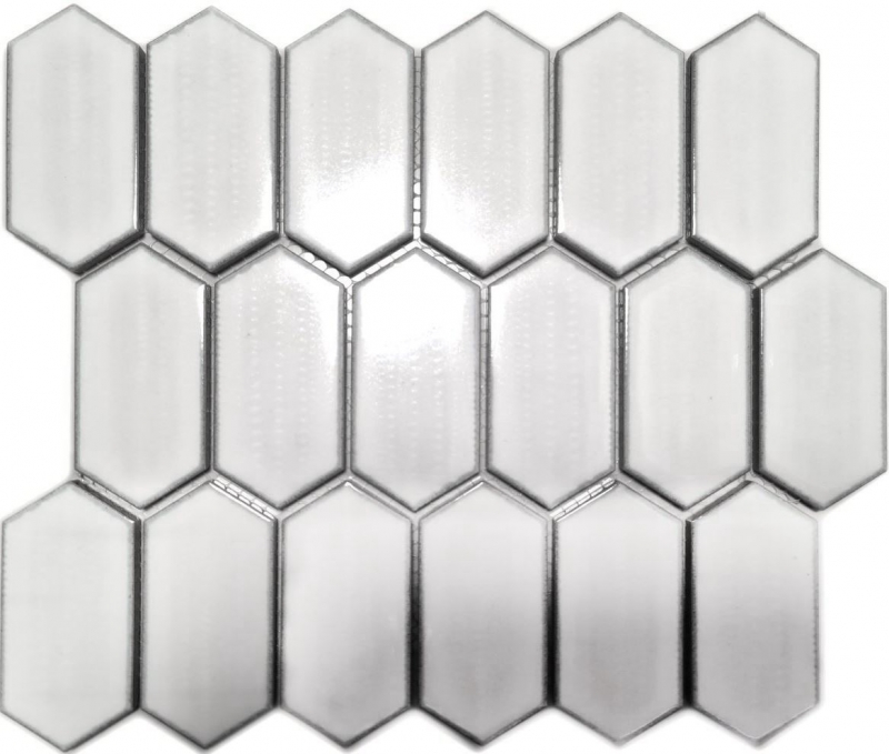 Handmuster Mosaikfliese Keramik Mosaik Hexagonal weiß glänzend Küche Fliesenspiegel MOS11J-471_m