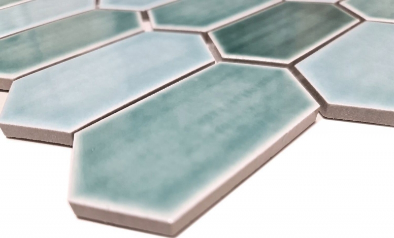 Hexagonale Sechseck Mosaik Fliese Keramik waldgrün glänzend Küche Wand Bad Fliesenspiegel WC -  MOS11J-475