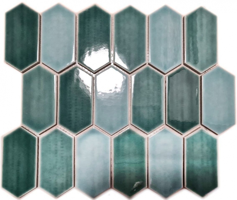 Motif main Carreau de mosaïque Céramique Hexagonal vert brillant Cuisine Mur Salle de bains MOS11J-475_m