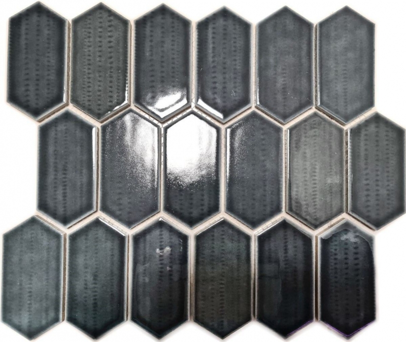 Handmuster Mosaikfliese Keramik Mosaik Hexagonal schwarz glänzend Küchenrückwand Bad MOS11J-479_m