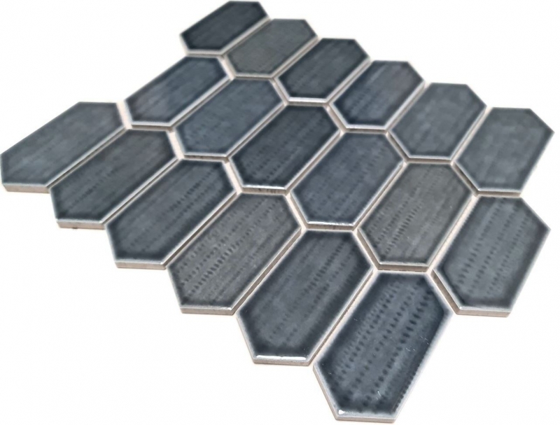 Handmuster Mosaikfliese Keramik Mosaik Hexagonal schwarz glänzend Küchenrückwand Bad MOS11J-479_m