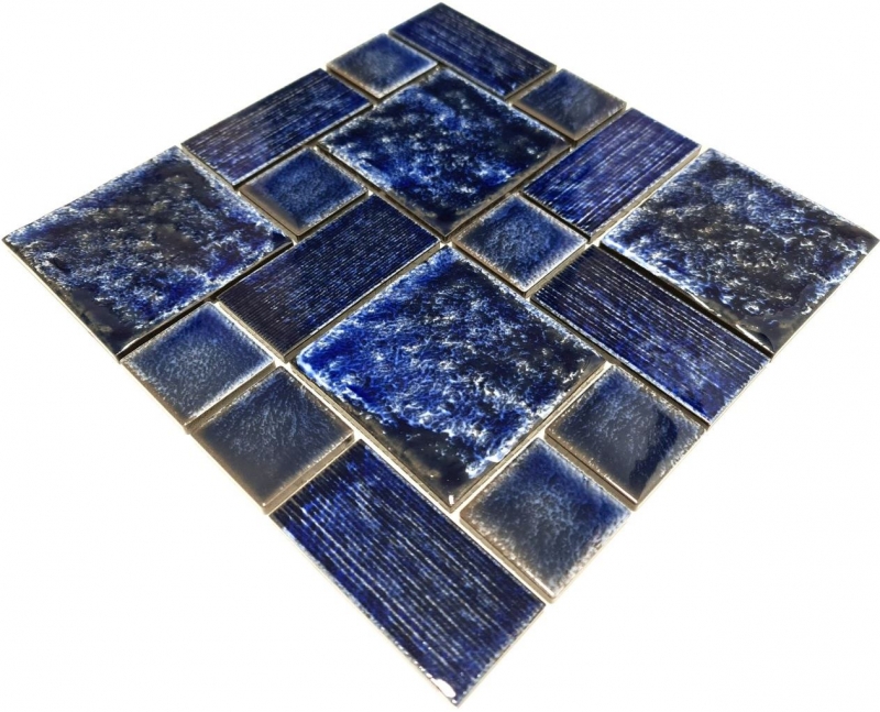 Mosaikfliese Keramik Mosaik Vintage Retro kobaltblau glänzend Badezimmer Dusche Wand Küche - MOS13-KAS2