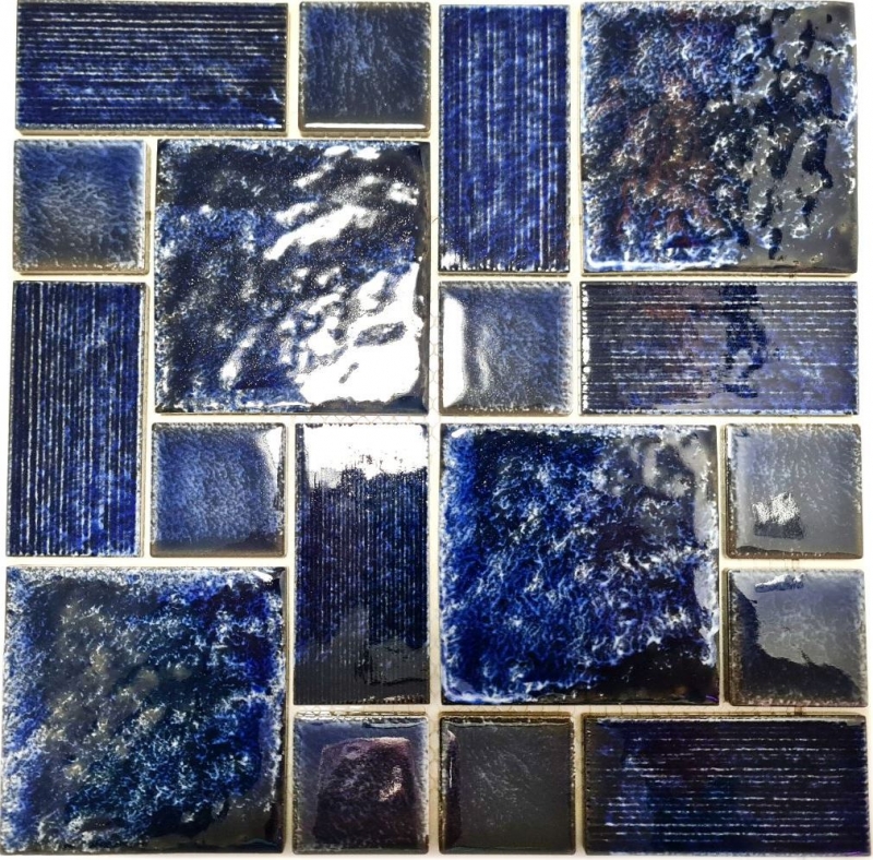 Carreau de mosaïque Céramique Mosaïque Kombi bleu brillant Salle de bains Douche Mur MOS13-KAS2_f