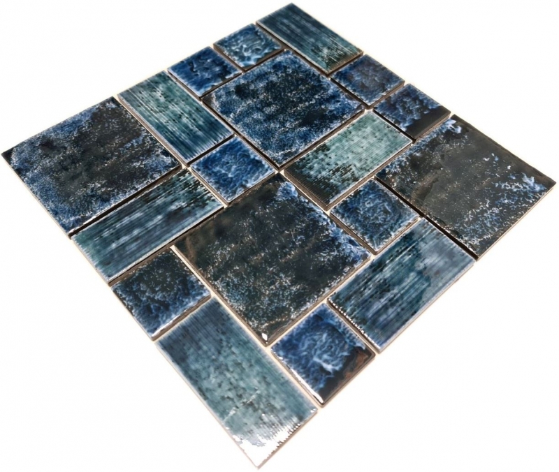 Mosaikfliese Keramik Mosaik Vintage Retro blau grün glänzend Bad Kücehnrückwand MOS13-KAS4