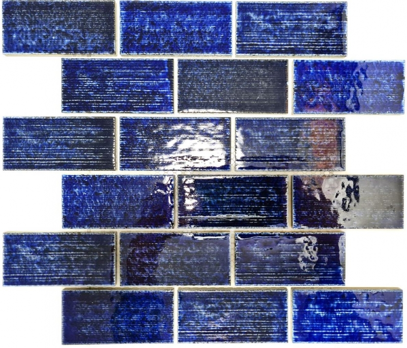 Subway mosaic tile used look vintage blue glossy retro ceramic - MOS26-KAS6