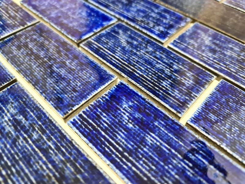 Piastrella di mosaico usato look vintage blu lucido retro ceramica - MOS26-KAS6