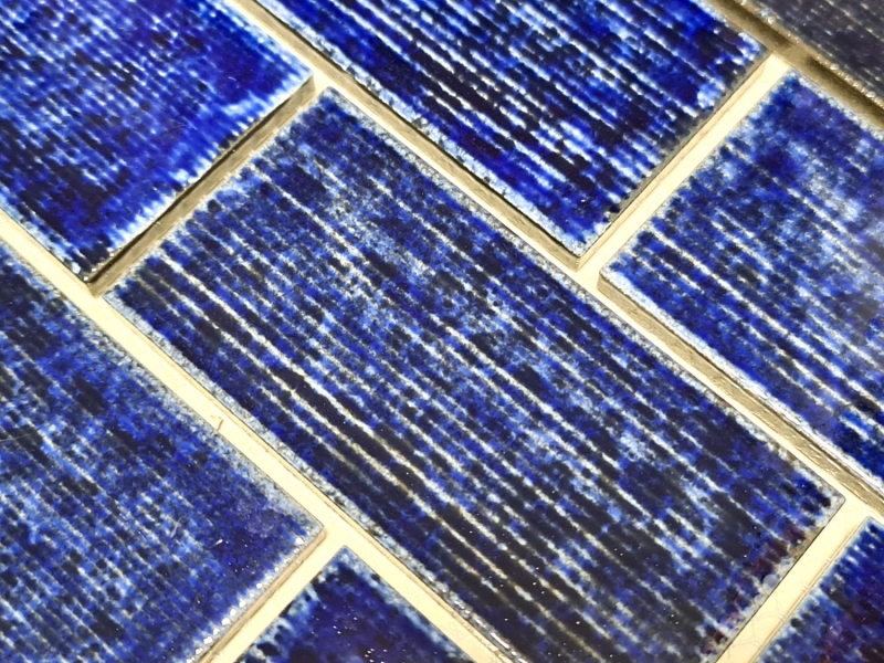 Handmuster Mosaikfliese Keramik Mosaik Verbund blau glänzend Badezimmer Küche Wand MOS26-KAS6_m