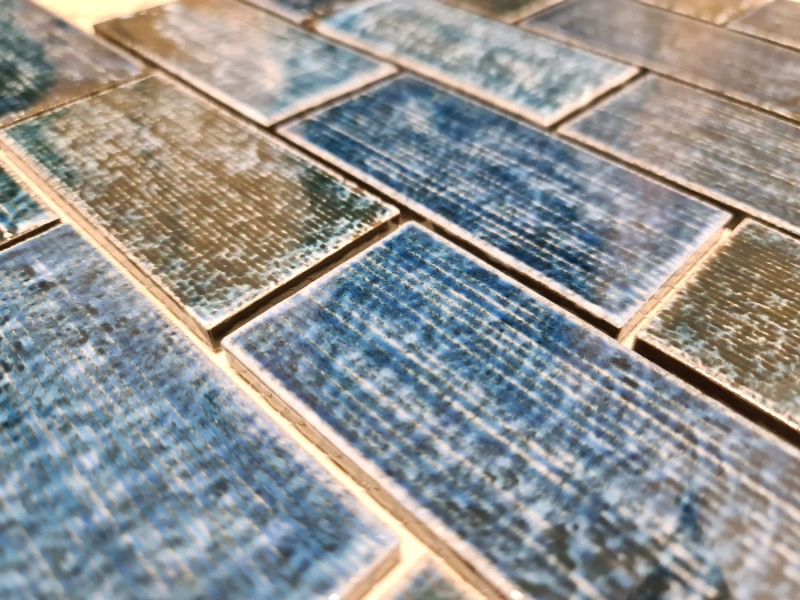 Subway mosaic tile used look vintage blue green glossy retro ceramic - MOS26-KAS8