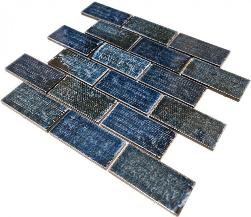 Piastrella di mosaico usato look vintage blu verde lucido retro ceramica - MOS26-KAS8