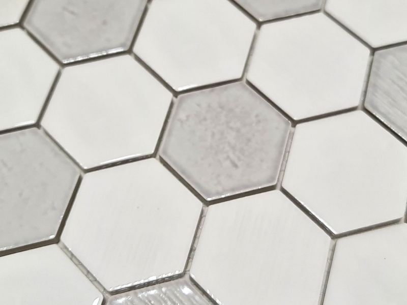 Piastrella di mosaico esagonale ceramica bianca lucida cucina bagno rivestimento WC - MOS11K-SAN1