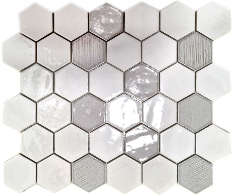 Motif manuel Carreau de mosaïque Céramique Hexagonal blanc brillant Cuisine Salle de bains MOS11K-SAN1_m