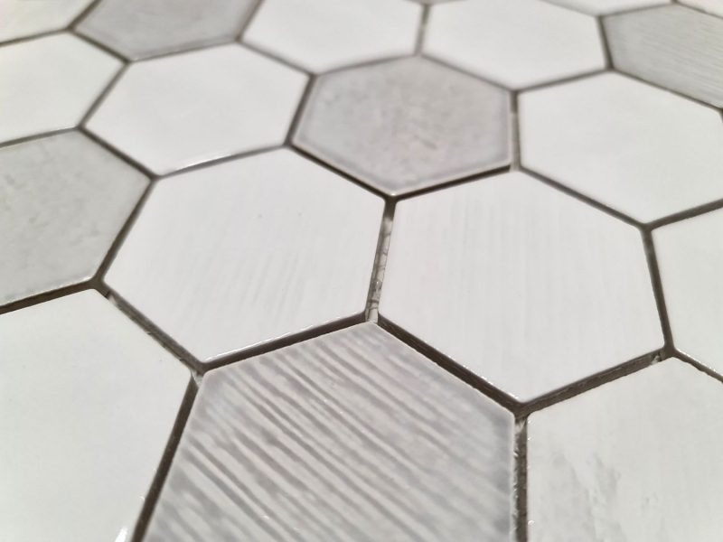 Motif manuel Carreau de mosaïque Céramique Hexagonal blanc brillant Cuisine Salle de bains MOS11K-SAN1_m