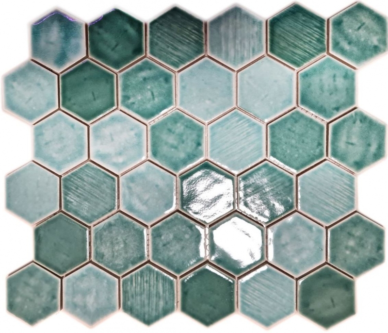 Motif manuel Carreau de mosaïque Céramique Hexagonal vert brillant Carreau de douche MOS11K-SAN5_m