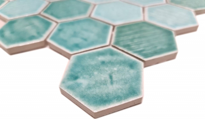Handmuster Mosaikfliese Keramik Mosaik Hexagonal grün glänzend Fliesenspiegel Dusche MOS11K-SAN5_m